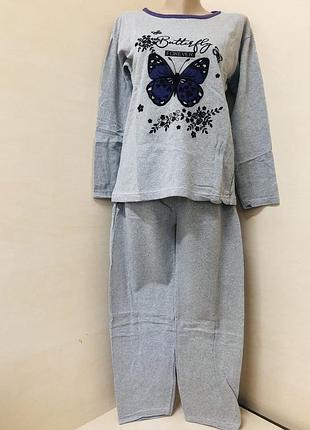 Теплая женская пижама на байке турция s l xl 2xl 42 44 46 48 50 52 54 52 серый