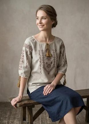 Лляна жіноча сорочка вишиванка чорно-червона вишивка family look 42 44 46 48 50 52 54 56 58 60