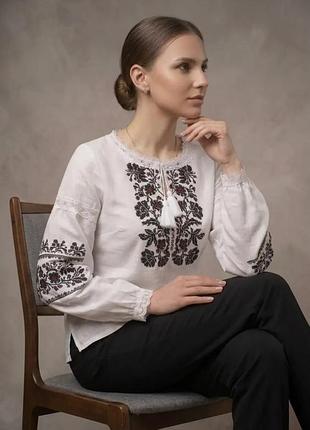 Жіноча домотка сорочка вишиванка біла family look 42 44 46 48 50 52 54 56 58 60 50 червона вишивка