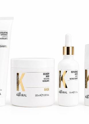 Набір для відновлення волосся kaaral extra k essence шампунь 300 мл, маска 500 мл, концентрат 50 мл та термомаска 50 мл
