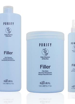 Набір для зневодненого та ламкого волосся kaaral purify filler шампунь 1000 мл, маска 1000 мл та спрей 300 мл