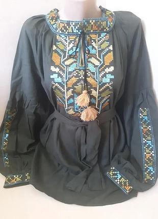 Жіноча сорочка вишиванка льон колоски жита з поясом для пари 46 48 50 m l xl