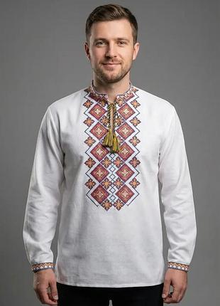 Біла домоткана сорочка вишиванка для хлопчика підлітка вишивка family look 146 152 158 164 170 176 146, білий із оранжевою