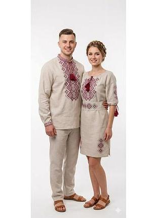 Жіноче плаття вишиванка домотканого льону для пари орнамент ромб family look 42 44 46 48 50 52 54 56 58