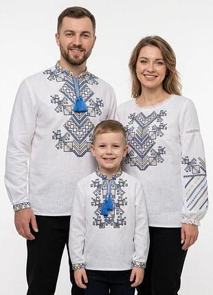 Белая домотканая рубашка вышиванка для мальчика семья family look 92 98 104 110 116 122 128 134 140 белый, 116