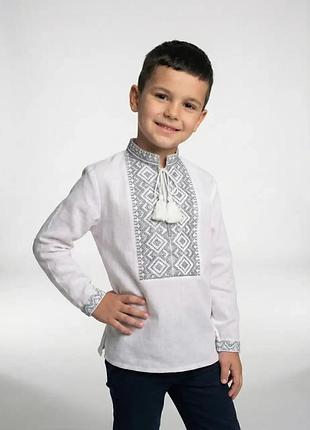 Белая домотканая рубашка вышиванка для мальчика семья family look 92 98 104 110 116 122 128 134 140 белый с серебристо серой