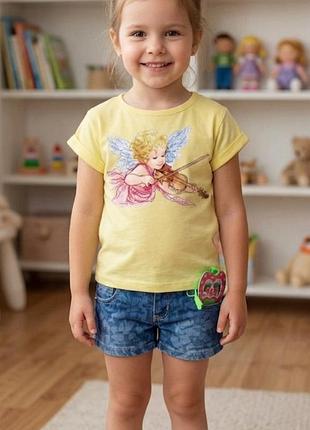 Літній костюм для дівчинки футболка джинсові шорти розмір 86 92 98 104 110 116 122 128 134 140 146 134 жовтий