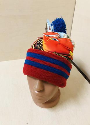 Демісезонна підліткова трикотажна подвійна шапка для хлопчика 46 48 50 52 54 56 красный тачка макквин 52 - 56