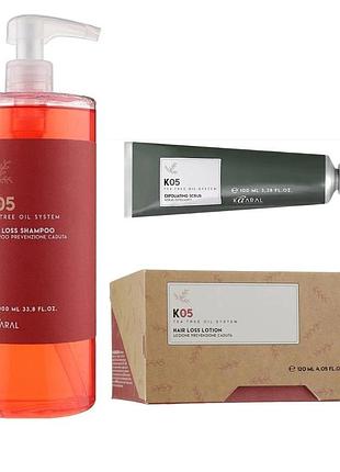 Набір проти випадіння волосся kaaral k05 hair care шампунь 1000 мл, лосьйон 12х10 мл та скраб 100 мл
