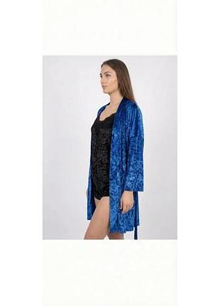 Женский велюровый хлопковый однотонный халат черный 42 44 46 48 xs s m l 46 m, синий