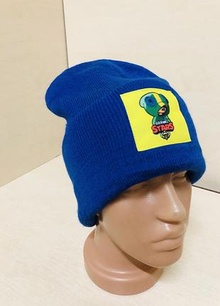 Демісезонна підліткова трикотажна подвійна шапка для хлопчика 46 48 50 52 54 56 52 - 56 синий