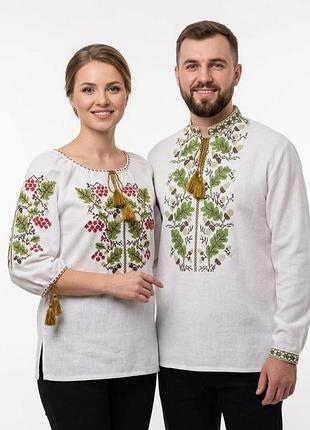 Жіноча біла вишиванка сорочка family look калина 44 46 48 50 52 54 56 58 60 56