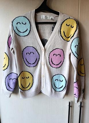 В'язаний кардиган h&m smiley world дитяча кофта на ґудзиках зі смайлами 134 140 см 8 10 років светр