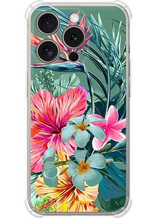 Чехол на iphone 15 pro тропические цветы из силикона fch_0164888