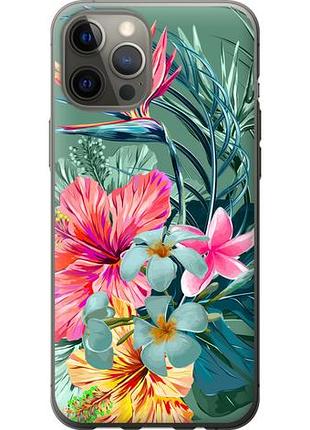 Чехол на iphone 12 pro max тропические цветы из пластика fch_0164817