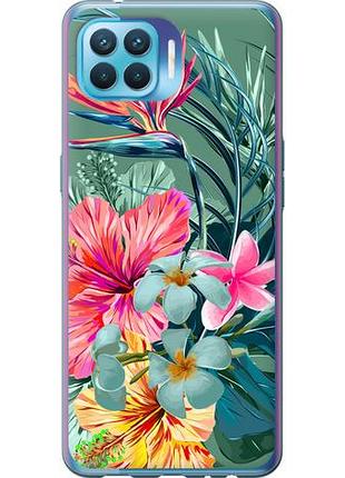 Чехол на oppo a93 тропические цветы из силикона fch_0164851