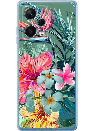 Чехол на xiaomi redmi note 12 pro+ 5g тропические цветы из силикона fch_0164839