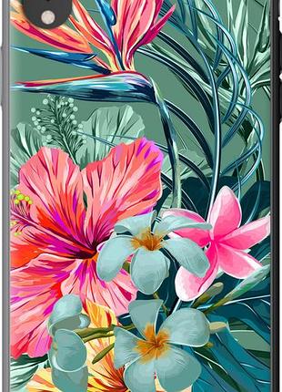 Чехол на iphone xr тропические цветы из пластика fch_0164887