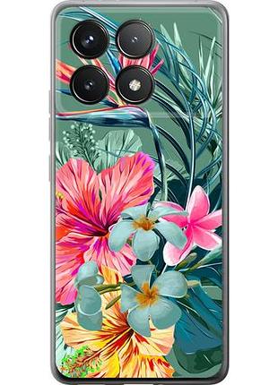 Чехол на xiaomi poco f6 pro тропические цветы из силикона fch_0164902