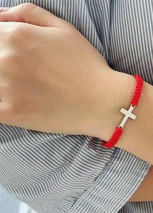 Уценка! стильный красный браслет ручной работы steel cross, плетеный текстильный браслет с крестом, унисекс