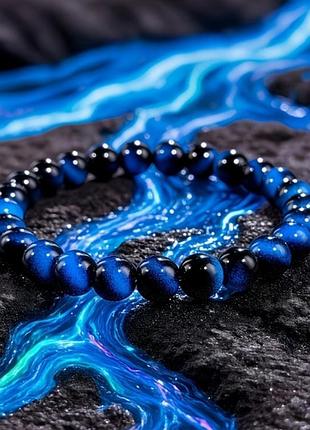 Стильный браслет blue tiger eye, синий тигровый глаз, унисекс, источник гармонии и удачи