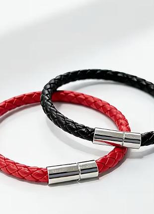 Стильные плетеные браслеты retro braided для мужчин из экокожи чорний з червоним