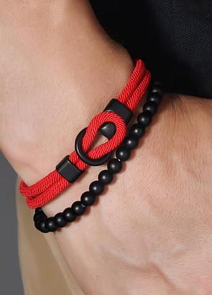 Двухслойный мужской браслет bangle hook + beads, браслет на удачу
