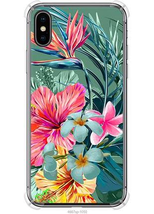 Чехол на iphone x тропические цветы из силикона fch_0164881