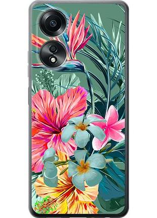 Чехол на oppo a58 4g тропические цветы из силикона fch_0164846