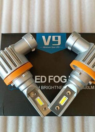Комплект led ламп за розміром штатних v9mini h11 12-24v 50w/set 6500k +100% замість галогенних ламп