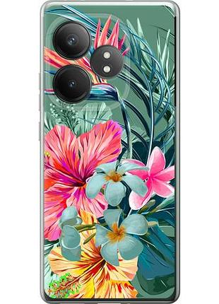 Чехол на realme gt 6t тропические цветы из силикона fch_0164836
