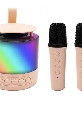 Портативна bluetooth колонка k19 з підсвічуванням led та двома мікрофонами для караоке pink jo-52