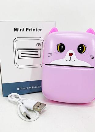 Портативный детский термопринтер с bluetooth a8 cat мини принтер для телефона pink of-28
