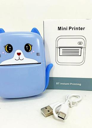 Портативный детский термопринтер с bluetooth a8 cat мини принтер для телефона blue df-45