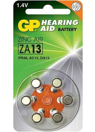 Батарейка для слухового аппарата za 675f-dp6. pr44 da675x zinc air button cell 6шт (блистер) тм gp