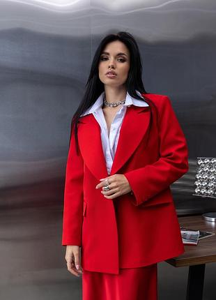 Класичний піджак оверсайз, жіночий піджак класичний костюмний oversize подовжений червоний 40-50 розміри 50