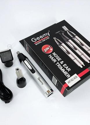 Машинка для удаления волос из носа ушей gemei gm-3107 3в1, триммер для стрижки волос в ушах zu-64