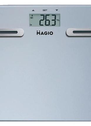 Весы электронные напольные magio mg-833 до 150 кг lcd-дисплей из закаленного стекла и индикатором заряда батареи серый