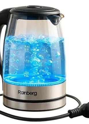 Стеклянный электрочайник rainberg rb-2262 с led подсветкой 2 л 2200 вт черный