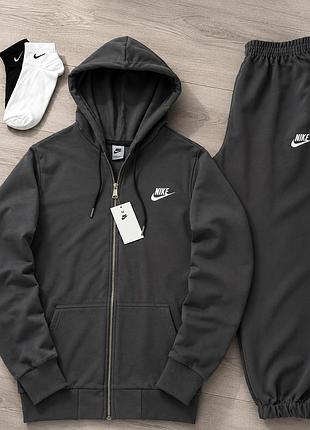 Спортивний костюм nike батал із зіп-худі, комплект найк великих розмірів, сірий костюм для чоловіків великих розмірів 6xl