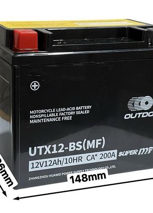 Акумулятор utx12-bs (mf) 12v12ah/10hr ca*200a 148‑86‑132mm. "outdo"