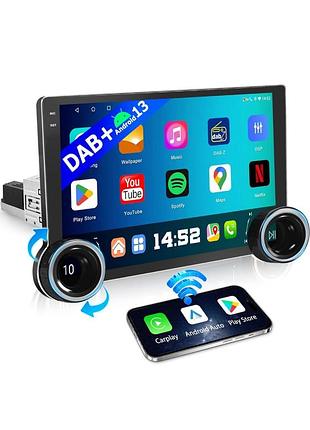 Автомагнитола urvolax с экраном android 13, 10.1 дюйма, 1 din dab+, android, apple carplay, сенсорный экран.