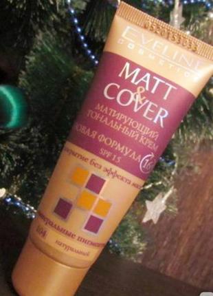 Eveline тональный крем для лица матирующий matt & cover с spf 152 фото