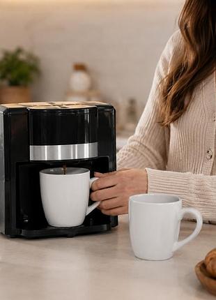 Капельная кофеварка на две чашки 500w черная 0,42 л с многоразовым фильтром / электрическая кофемашина для дома