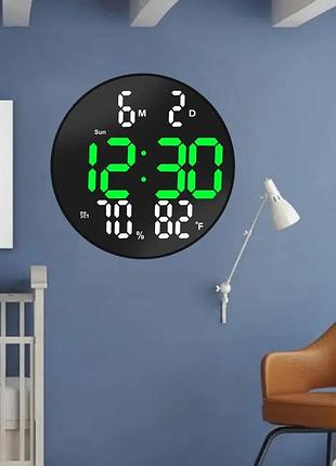 Черные настенные электронные led часы 26 см от usb / цифровые часы с термометром и гигрометром