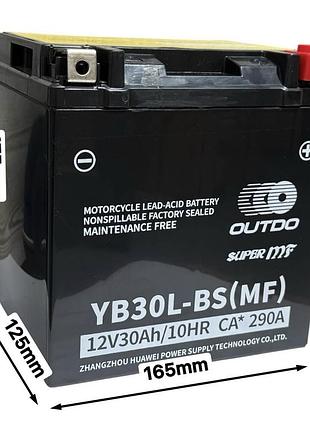 Акумулятор yb30l (mf) 12v30ah/10hr ca*290a 165‑125‑175mm. "outdo"