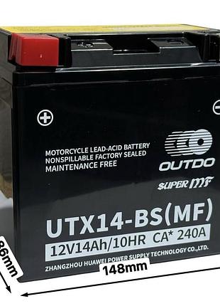 Акумулятор utx14-bs (mf) 12v14ah/10hr ca*240a 148‑86‑146mm. "outdo"