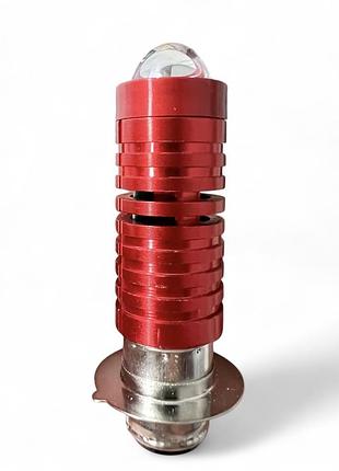 Лампа фары диодная p15d‐25‐1 12v 35/35w 1 лепесток, линза, красный корпус "lipai"