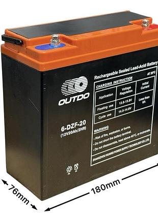 Aкумулятор agm 12v 12a 180-76-172mm 6-dzf-20 тяговий "outdo" (e-bike, електро вело/скутери 2025)
