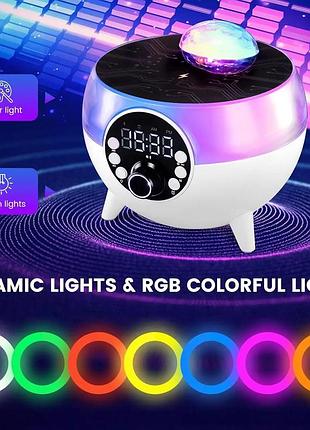 Беспроводная bluetooth колонка с аккумулятором rgb диско-шаром и будильником / портативная акустическая система
